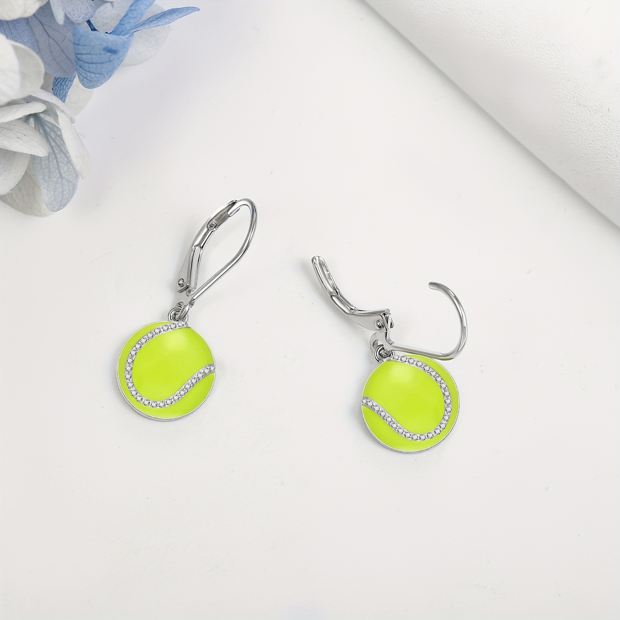Sterling Silver Tennis Leverback Dangle Earrings, Gift for Women
